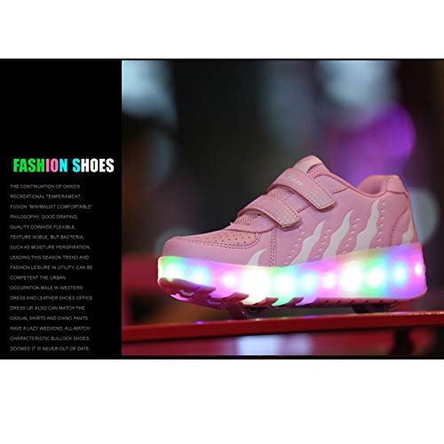 Unisex Niños Patines De Ruedas LED Zapatos Con Ruedas Iluminados Zapatillas De Patinaje En Línea Luminosas Zapatillas De Gimnasia Al Aire Libre Patineta Técnica Para Niños Niñas,Rosado,32