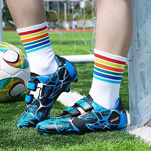 Unisex-Niños Zapatillas de Fútbol Niño 31 Spike Botas de Fútbo FG/AG Libre Atletismo Zapatos de Entrenamiento Profesionales Césped Artificial Zapatos de Fútbol Training Zapatos De Interior Azul