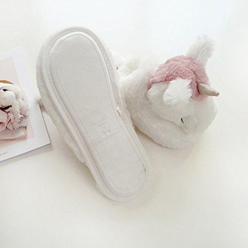 Unisex Unicornio Dibujos Animados Felpa Suave Zapatillas de Algodón de Invierno Antideslizante Slippers para Mujer Hombre Blanco EU 38-39