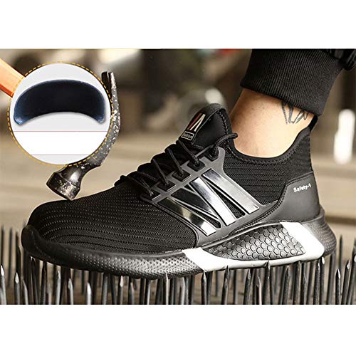 Unisex Zapatillas de Seguridad con Puntera de Acero Hombre Mujer Zapatos de Trabajo Transpirables Antideslizante Ligeras Comodas Zapatillas de Senderismo (Color : Black, Size : 38)