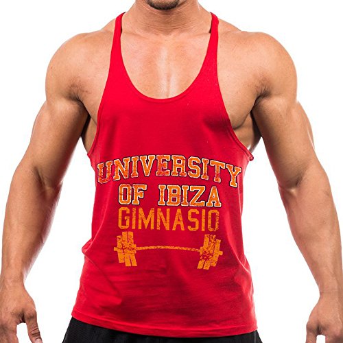 University of Ibiza Gimnasio Vintage Camiseta sin Mangas con Espalda Nadador - Rojo, L - Large