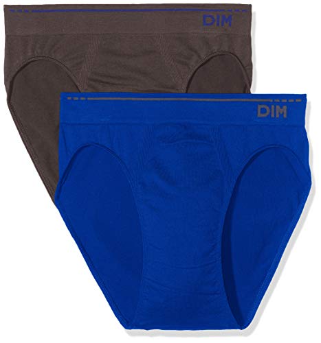 Unno DIM Basic Algodón sin costuras slip pack x2 Dim Basic, Azul (Bleu Atlantique/Gris foncé), Tamaño XL (Fabricante 5) 2 para Hombre