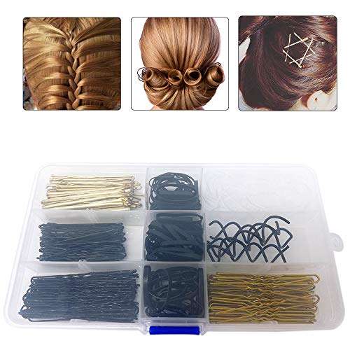 Unos 200 Piezas Clips de Pelo Horquillas de Pelo en U y para Niñas y Mujeres unos 140 Piezas Gomas y unos 3 Piezas Pinza de pelo en espiral negra de Pelo con Caja de Almacenaje Transparente