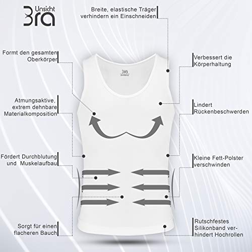 UnsichtBra Camiseta de Compresión | Ropa Interior Adelgazante Moldeadora Hombre (sw_7100)(Blanco, L)
