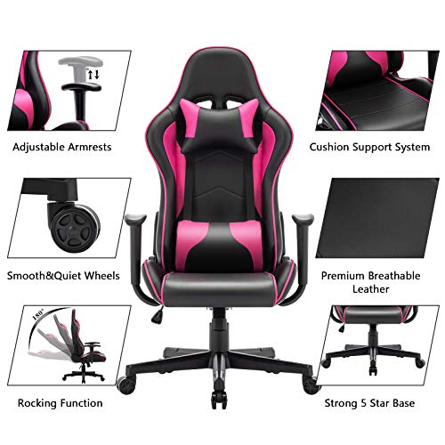 UOMAX Silla Gaming Ergonomicas Sillas Gamer Oficina Sillas de Escritorio Ordenador Asiento Cubo Ampliado 150kg Capacidad, Sin Marca Bordado PC Sillon Gaming con Cojín Ajustable