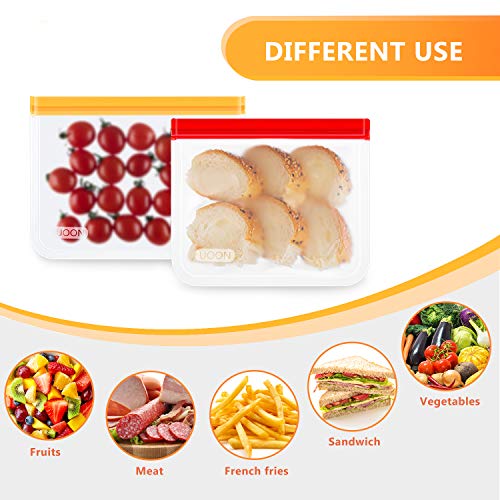 UOON Bolsas Reutilizables para Almacenamiento de Alimentos, 12Pcs Bolsas Congelar de 4 Tamaños para Bocadillos, Sándwich, Verduras, Frutas, A Prueba de Fugas, Sin BPA, Verde/Cian/Naranja/Rojo UOON Bolsas Reutilizables para Almacenamiento de Alimentos, 12Pcs Bolsas Congelar de 4 Tamaños para Bocadillos, Sándwich, Verduras, Frutas, A Prueba de Fugas, Sin BPA, Verde/Cian/Naranja/Rojo