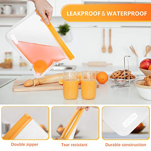 UOON Bolsas Reutilizables para Almacenamiento de Alimentos, 12Pcs Bolsas Congelar de 4 Tamaños para Bocadillos, Sándwich, Verduras, Frutas, A Prueba de Fugas, Sin BPA, Verde/Cian/Naranja/Rojo UOON Bolsas Reutilizables para Almacenamiento de Alimentos, 12Pcs Bolsas Congelar de 4 Tamaños para Bocadillos, Sándwich, Verduras, Frutas, A Prueba de Fugas, Sin BPA, Verde/Cian/Naranja/Rojo