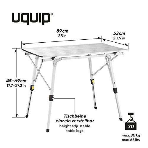 Uquip Variety M - Mesa para Acampada, Aluminio, 89 x 53cm, Altura Regulable