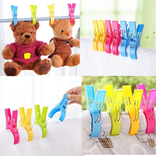 URAQT 12 pcs Grandes Playa Toalla Clips Pinzas de Plástico Fuerte, Durable Resistente Clips, Pinza de la Ropa, Resistentes al Viento, Brillante Color Clips para la Ropa Pesada y el Lavarse