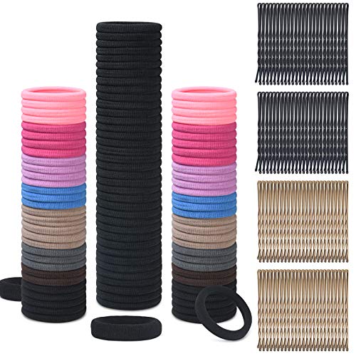 URAQT Goma elástica para el pelo y Horquilla Ondulada, 100 Piezas Multicolor Pequeñas coleteros y 100 Piezas Horquilla, Pelo de Titulares para Peinados de Mujeres y Chicas