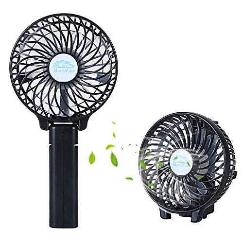 URAQT Mini Ventilador de Mano, Plegable Ventilador Portátil USB, Ventilador Silencioso con Cable de Datos USB y Recargable Pilas, 3 Modos para Hogar, Oficina, Dormitorio y Viajes al Aire Libre-Negro