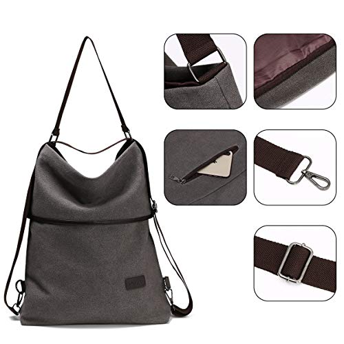 URAQT Mochila de Lona, Bolsos de Mujer, Bolso Mochila Mujer， Mujer Lona Microfibra Multifuncional Casual Bolso de Cuero de Gran Capacidad Bolsas de Hombro Mochila, Gris