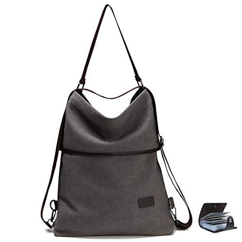 URAQT Mochila de Lona, Bolsos de Mujer, Bolso Mochila Mujer, Mujer Lona Microfibra Multifuncional Casual Bolso de Cuero de Gran Capacidad Bolsas de Hombro Mochila, Gris URAQT Mochila de Lona, Bolsos de Mujer, Bolso Mochila Mujer, Mujer Lona Microfibra Multifuncional Casual Bolso de Cuero de Gran Capacidad Bolsas de Hombro Mochila, Gris