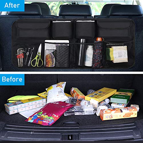 URAQT Organizador Maletero Coche, Bolsas para Maletero del Coche de Malla para Coche con 8 Bolsillos, Correa Ajustable y 3 Cinta de Fijación, Adecuado para SUV, MVP URAQT Organizador Maletero Coche, Bolsas para Maletero del Coche de Malla para Coche con 8 Bolsillos, Correa Ajustable y 3 Cinta de Fijación, Adecuado para SUV, MVP