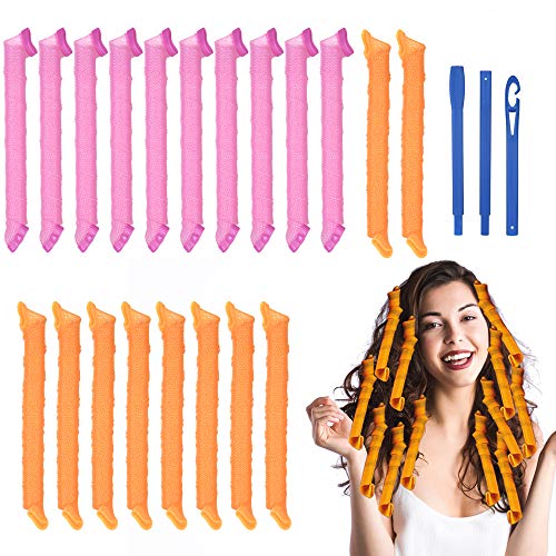 URAQT Sin Rizadores de Calor, 20 Piezas Rizos en Espiral Rizadores de Pelo, Rulos para Cabello Largo con Ganchos para Peinar, Herramientas de Peinado de Bricolaje para Mujeres, 55cm