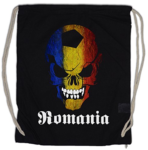 Urban Backwoods Black Classic Romania Football Soccer Skull Flag Bolsa de Cuerdas con Cordón Gimnasio