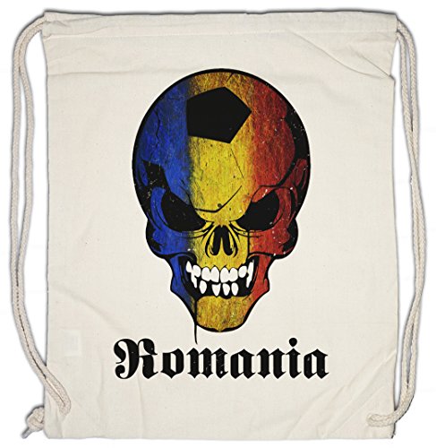 Urban Backwoods Classic Romania Football Skull Flag Bolsa de Cuerdas con Cordón Gimnasio Fußball Fan Hooligan Totenkopf Banner Fahne Rumänien Bolsa de Cuerdas con Cordón Gimnasio