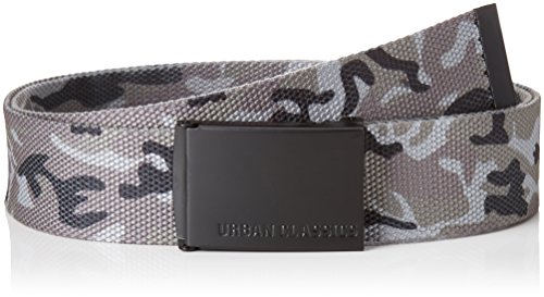 Urban Classics Belt Canvas Unisex, Hombre y Mujer, Correa de Tela, Cinturón de Cuerda sin Agujeros, con Logo en la Hebilla Cuadrada, Gris Camo/Negro, Talla Única