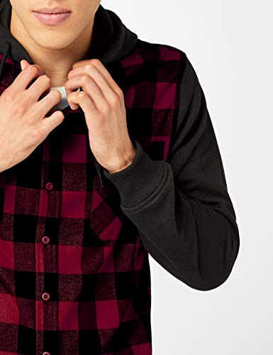 Urban Classics Hooded Checked Flanell Sweat Sleeve Shirt Sudadera, Multicolor (blk/Burgundy/blk 798), XXL para Hombre