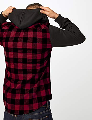 Urban Classics Hooded Checked Flanell Sweat Sleeve Shirt Sudadera, Multicolor (blk/Burgundy/blk 798), XXL para Hombre