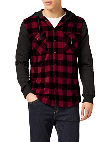 Urban Classics Hooded Checked Flanell Sweat Sleeve Shirt Sudadera, Multicolor (blk/Burgundy/blk 798), XXL para Hombre
