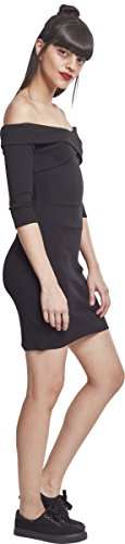 Urban Classics Ladies Off Shoulder Cross Rib Dress Vestido, Negro (Black 00007), 44 para Mujer