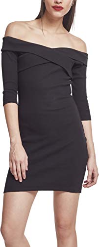 Urban Classics Ladies Off Shoulder Cross Rib Dress Vestido, Negro (Black 00007), 44 para Mujer