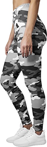 Urban Classics Mujer Leggings Camuflaje, Tanto para Vestir o como para Hacer Deporte, Mallas para Yoga, en Tonos, Talla L, Gris (Snow Camo)