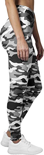 Urban Classics Mujer Leggings Camuflaje, Tanto para Vestir o como para Hacer Deporte, Mallas para Yoga, en Tonos, Talla L, Gris (Snow Camo)