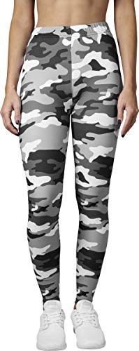 Urban Classics Mujer Leggings Camuflaje, Tanto para Vestir o como para Hacer Deporte, Mallas para Yoga, en Tonos, Talla L, Gris (Snow Camo)