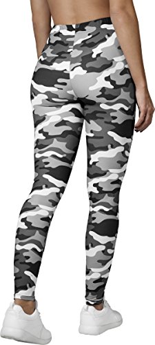 Urban Classics Mujer Leggings Camuflaje, Tanto para Vestir o como para Hacer Deporte, Mallas para Yoga, en Tonos, Talla L, Gris (Snow Camo)