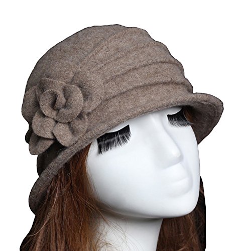 Urban GoCo Lana Cloche Sombreros Gorras para Mujer Vintage Floral Trimmed Sombreros de Invierno (#2 Caqui) Urban GoCo Lana Cloche Sombreros Gorras para Mujer Vintage Floral Trimmed Sombreros de Invierno (#2 Caqui)