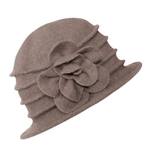 Urban GoCo Lana Cloche Sombreros Gorras para Mujer Vintage Floral Trimmed Sombreros de Invierno (#2 Caqui) Urban GoCo Lana Cloche Sombreros Gorras para Mujer Vintage Floral Trimmed Sombreros de Invierno (#2 Caqui)