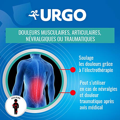 Urgo – Parche de electroterapia recargable multilocalización, acción antidolor inmediata, dolor de espalda, dolores articulares, 1 parche completo, cable USB y 2 recambios de gel adhesivo