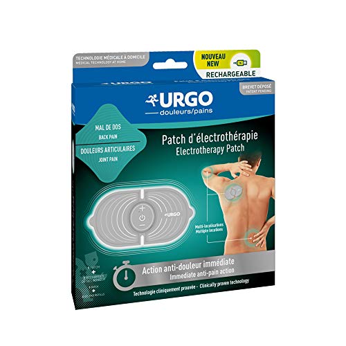 Urgo – Parche de electroterapia recargable multilocalización, acción antidolor inmediata, dolor de espalda, dolores articulares, 1 parche completo, cable USB y 2 recambios de gel adhesivo