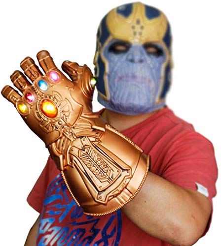 UrMsun Guante de los Vengadores con Luces led, Guantele Thanos Vengadores 4 Final del Juego Iron Man Infinity Gauntlet Hulk Thanos Capitán América Thor Cosplay con 2 Pilas Recambio