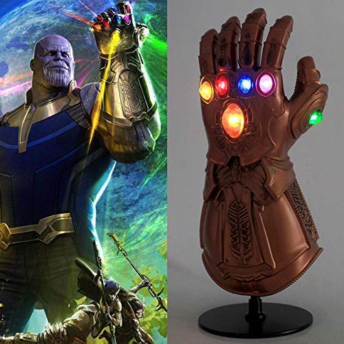 UrMsun Guante de los Vengadores con Luces led, Guantele Thanos Vengadores 4 Final del Juego Iron Man Infinity Gauntlet Hulk Thanos Capitán América Thor Cosplay con 2 Pilas Recambio