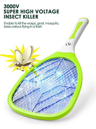 Urslif - Raqueta eléctrica para eliminar la trampa de mariposa, moscas y otros insectos. Volantes recargables por USB, iluminación LED, tres capas de protección de malla, color amarillo