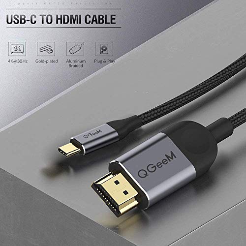 USB C a HDMI Cable 1,8 m, QGeeM USB Tipo C a HDMI Cable (Compatible con Thunderbolt 3) 4K Cable HDMI para Galaxy S8,2017 Macbook Pro/iMac, 2016 Macbook Pro, 2015 MacBook, Chromebook Pixel