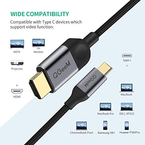 USB C a HDMI Cable 1,8 m, QGeeM USB Tipo C a HDMI Cable (Compatible con Thunderbolt 3) 4K Cable HDMI para Galaxy S8,2017 Macbook Pro/iMac, 2016 Macbook Pro, 2015 MacBook, Chromebook Pixel