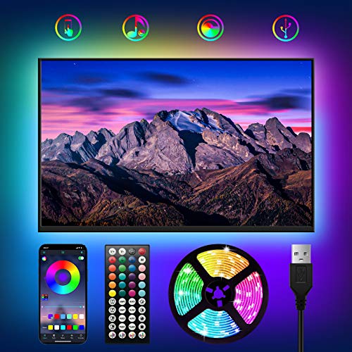 USB Tiras LED TV 3M,WOANWAY RGB Luces LED para TV con 16 Millones Colores,Bluetooth LED Tiras con Música Modo/Control de Voz y App/44 Teclas Control Remoto,LED Television para 40-60in HDTV/PC