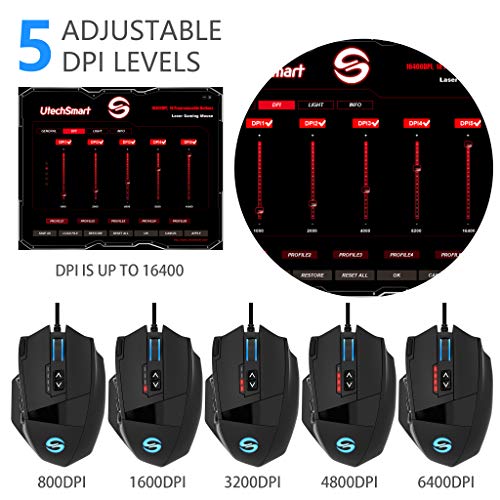 UtechSmart Ratón láser para Juegos MMO, Venus RGB LED MMO Mouse, de Alta precisión (18 Botones programables, 16400 dpi) UtechSmart Ratón láser para Juegos MMO, Venus RGB LED MMO Mouse, de Alta precisión (18 Botones programables, 16400 dpi)
