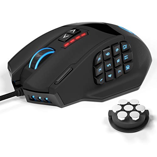 UtechSmart Ratón láser para Juegos MMO, Venus RGB LED MMO Mouse, de Alta precisión (18 Botones programables, 16400 dpi)