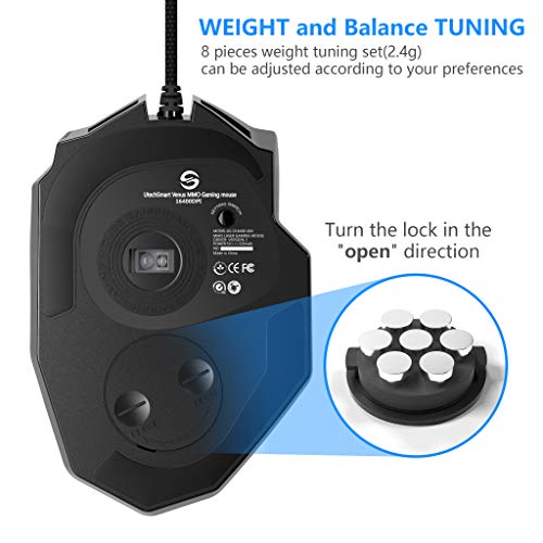 UtechSmart Ratón láser para Juegos MMO, Venus RGB LED MMO Mouse, de Alta precisión (18 Botones programables, 16400 dpi) UtechSmart Ratón láser para Juegos MMO, Venus RGB LED MMO Mouse, de Alta precisión (18 Botones programables, 16400 dpi)