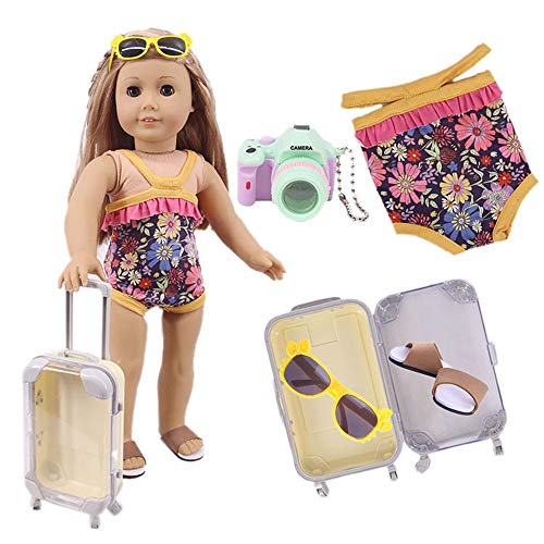 Uteruik - Maleta para muñeca de 46 cm, para muñeca americana de 46 cm, traje de baño, cámara, funda de viaje, gafas, zapatillas y accesorios (#B)