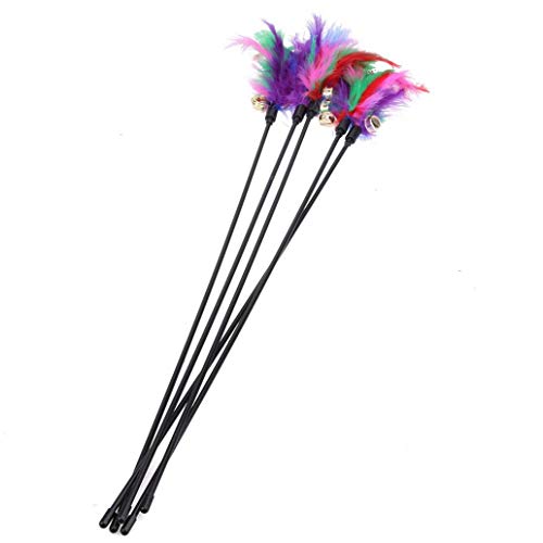 Uticon juguete de plumas de gato, 5 unidades, para mascota, gato, colorido, con plumas, campana, barra de juego interactivo