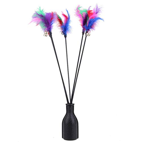 Uticon juguete de plumas de gato, 5 unidades, para mascota, gato, colorido, con plumas, campana, barra de juego interactivo