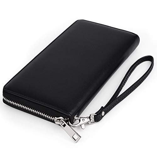 UTO - Cartera Mujer Bloqueo con Muñequera Cuero Sintético Monedero Grande 18 Ranuras Gran Capacidad de Tarjetas y Celular Negro UTO - Cartera Mujer Bloqueo con Muñequera Cuero Sintético Monedero Grande 18 Ranuras Gran Capacidad de Tarjetas y Celular Negro
