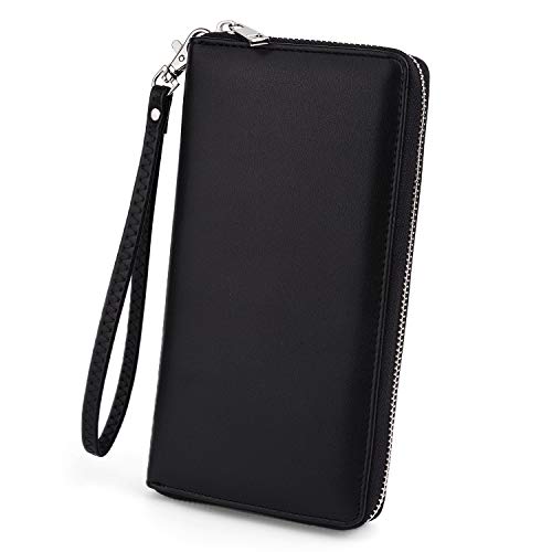 UTO - Cartera Mujer Bloqueo con Muñequera Cuero Sintético Monedero Grande 18 Ranuras Gran Capacidad de Tarjetas y Celular Negro UTO - Cartera Mujer Bloqueo con Muñequera Cuero Sintético Monedero Grande 18 Ranuras Gran Capacidad de Tarjetas y Celular Negro