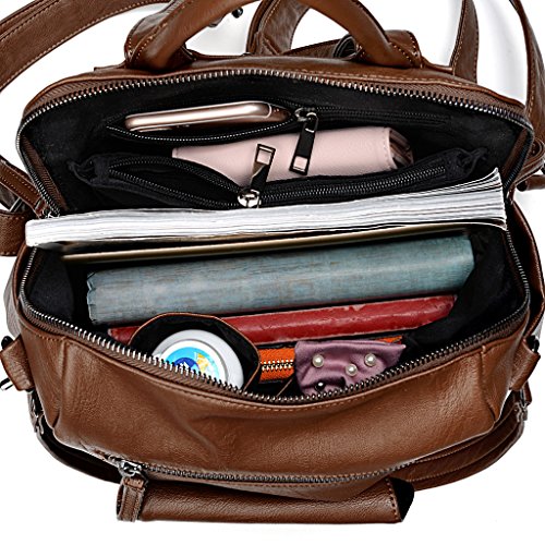UTO Mujer Bolso Mochila de Dama Bolso Escolar de Cuero Sintético 3 Maneras Bolso para Viajar Diario con Correa Marrón UTO Mujer Bolso Mochila de Dama Bolso Escolar de Cuero Sintético 3 Maneras Bolso para Viajar Diario con Correa Marrón